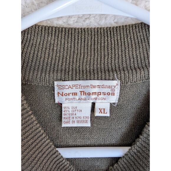 Vintage Norm Thompson Sweater Mens XL Green Silk Blend Ribbed Soft Lightweight - Picture 15 of 16